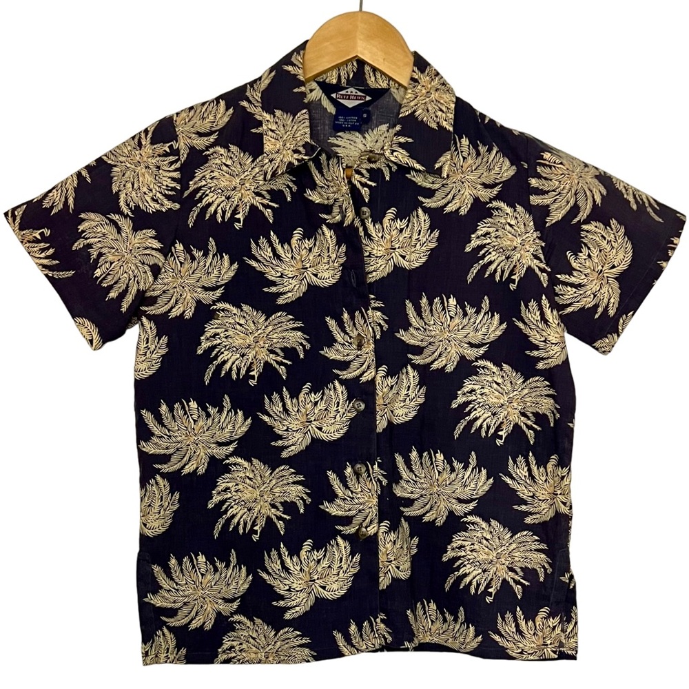 Vintage Ruff Hewn Women’s Palm Patterned Button Up Blouse Size Small